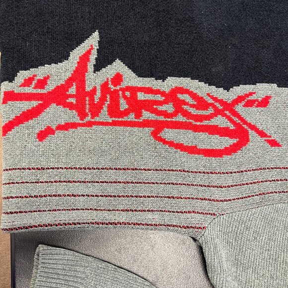VTG Avirex Crewneck Sweater Mens Big Logo 90’s Y2K Streetwear Black Gray Sz 2XL - Picture 6 of 10